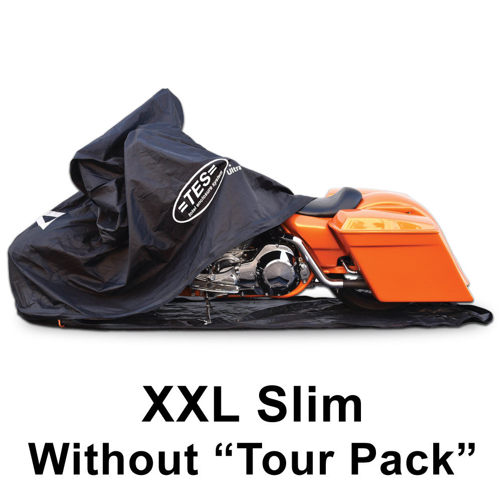 XXL-Slim for extra large cruisers "without" a center rear tourpack. Fits models like the Harley Davidson Streetglide
