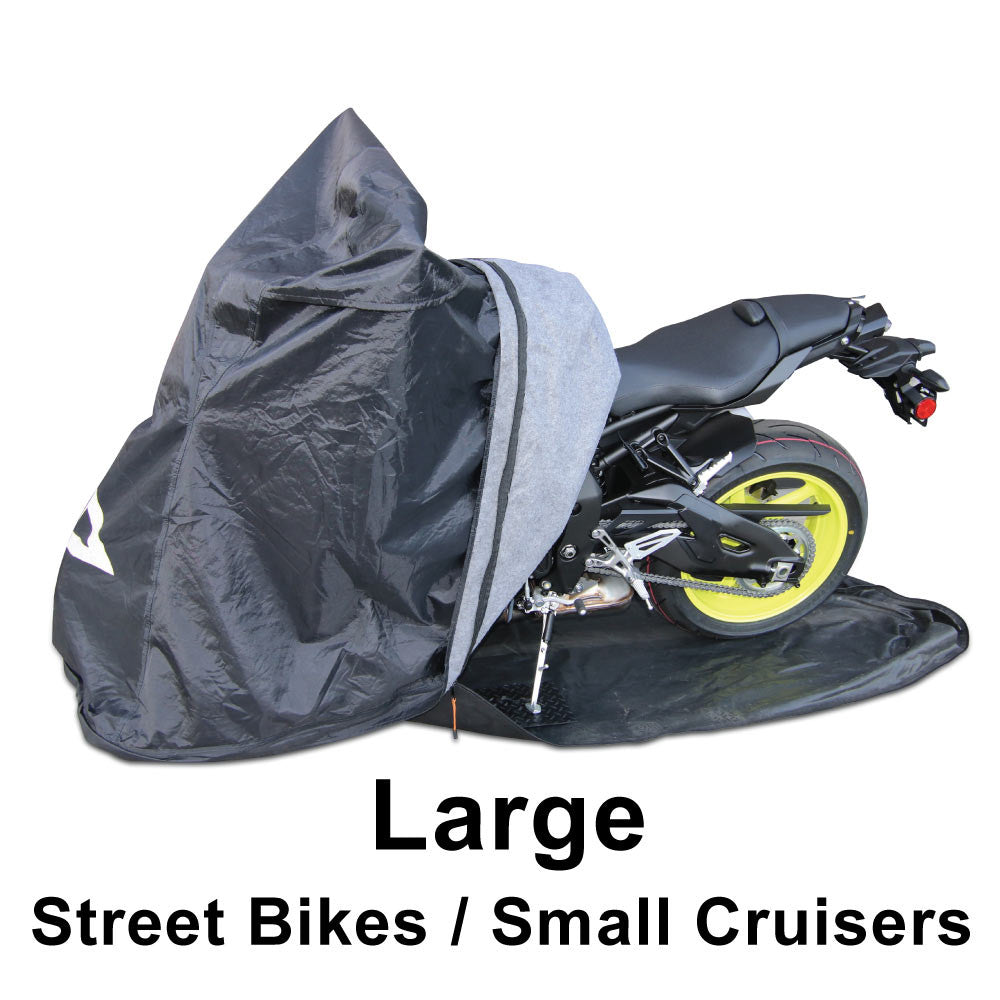 Large TES Cover for Sport bikes and smaller cruisers. Fully Enclosed Motorcycle Cover. 