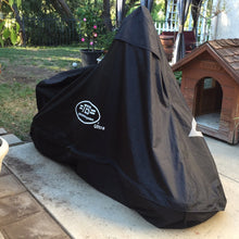 Load image into Gallery viewer, Harley Davidson Outdoor Cover By TES Cover Shown here outside. The TES Cover give you options to store your motorcycle outside. 
