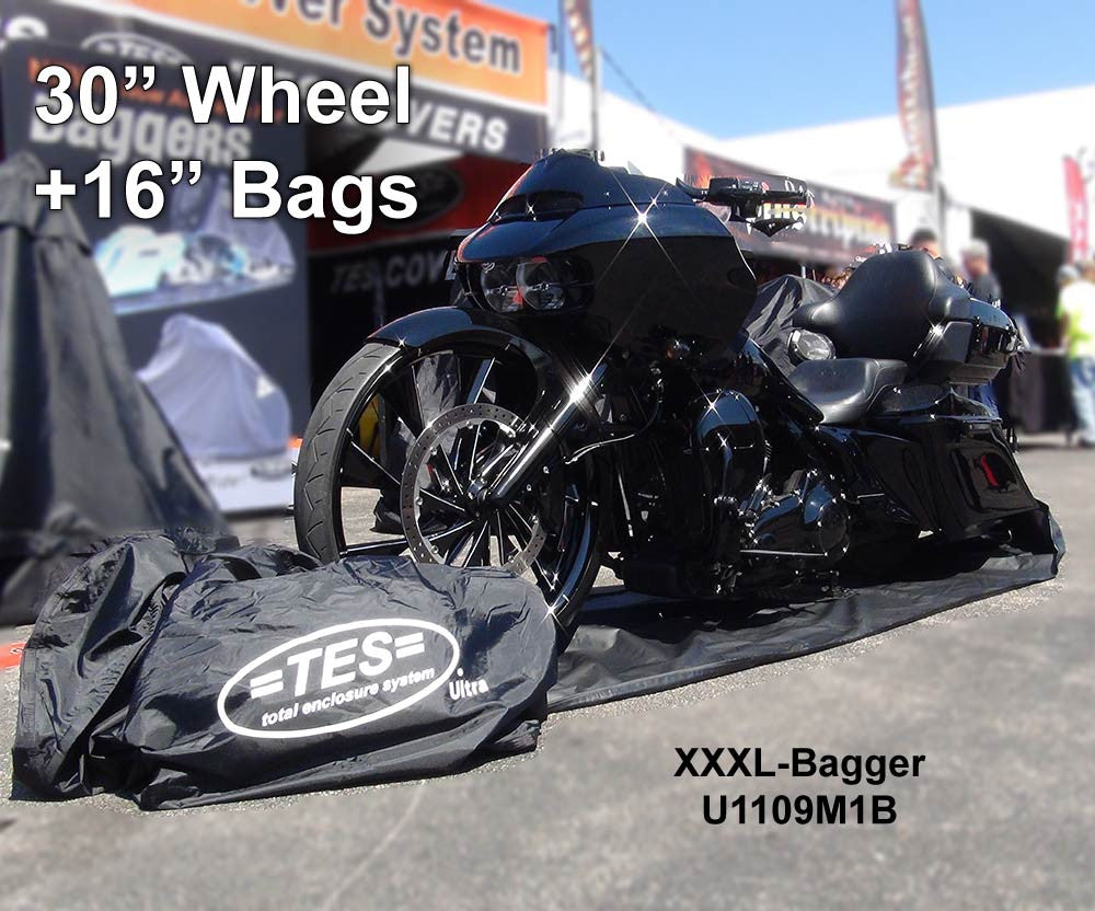 Stretched Bagger Cover test fit: 30" front wheel & +16" longer rear bags