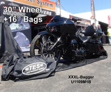 Load image into Gallery viewer, Stretched Bagger Cover test fit: 30&quot; front wheel &amp; +16&quot; longer rear bags