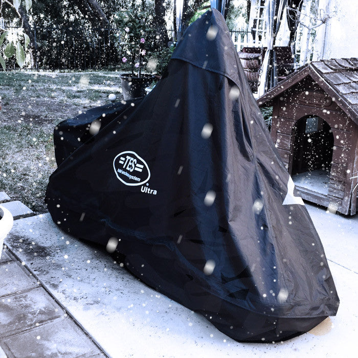 Snow , Cold and weather is no match for the heavy duty fully enclosed TES Cover , Shown here Harley Davidson Dyna Street Bob Using an XL TES Cover U106M1B